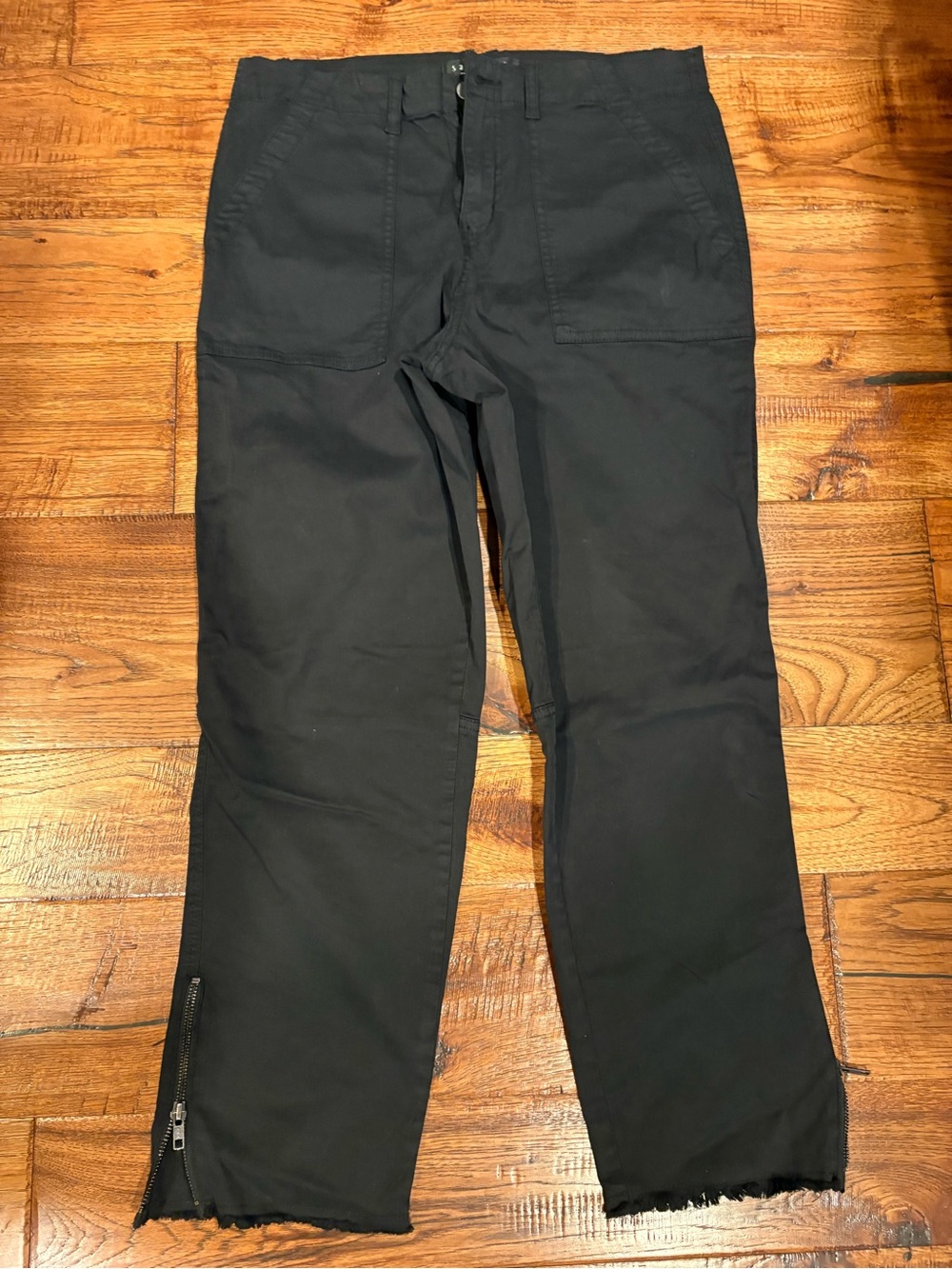 Sanctuary Black Utility Pants Size 31 Raw Hem Ankle Zippers Stretch